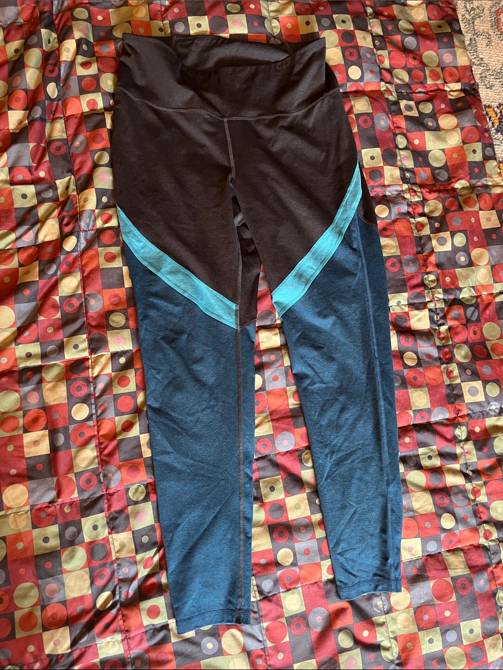 Old Navy Black & Teal Colorblock Leggings